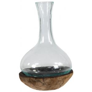 Decowood Glass E Round 18x31 cm ronde glazen vaas op boomstronk M decoratie